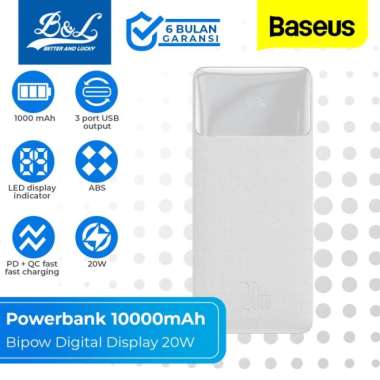 BASEUS Power Bank Bipow Fast Charging 20W Digital Display 10000mAh Putih O.E.