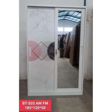 Lemari Baju Lemari Pakaian Plat Besi Minimalis Pintu Geser BTS03AMFM