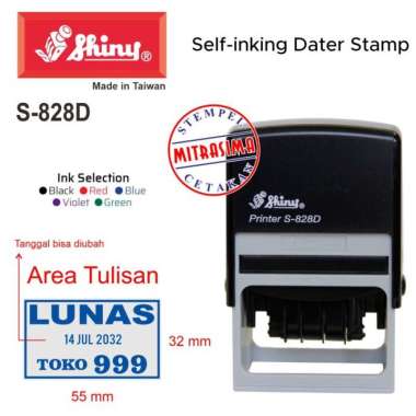 Stempel Shiny S-828D ( S828D persegi dengan tanggal Tipe S 828D ) Custom desain