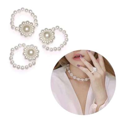 Cincin Elastis Bunga Daisy Pearl Aesthetic Mutiara Elastic Korean Ring Flower