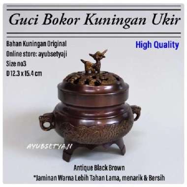 Bokor Kuningan Ukir 03 Besar Jumbo Hitam antik Hiolo Guci Tempat Dupa