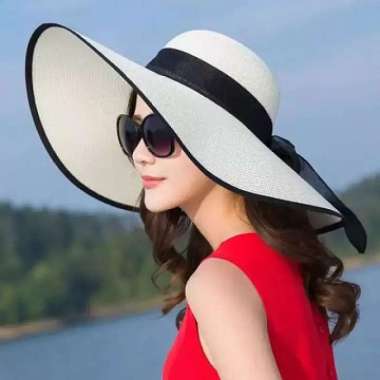 promo - topi Pantai Lebar / Fashion wanita / topi pantai terlaris broken white