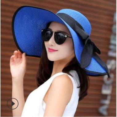 promo - topi Pantai Lebar / Fashion wanita / topi pantai terlaris navy