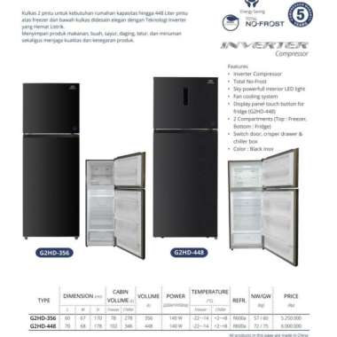 Gea G2HD-448 Kulkas 2 pintu Inverter No Frost - G2HD448 / G2 HD 448