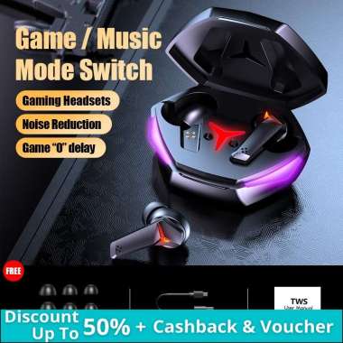 TWS T33 Earphone Wireless Gaming Headset Bluetooth 5.1 Original Full Bass Noise Cancelling Earbuds H