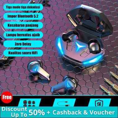 TWS T33 Earphone Wireless Gaming Headset Bluetooth 5.1 Original Full Bass Noise Cancelling Earbuds H