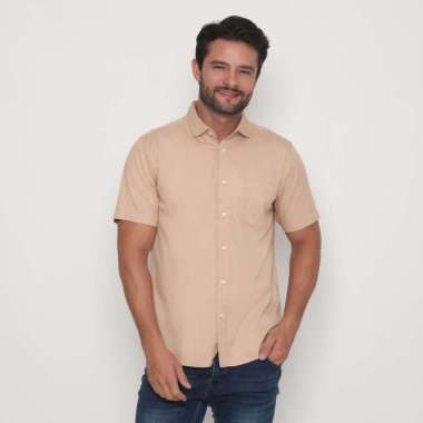 Platini Kemeja Polos Pria Lengan Pendek Katun Twill Coklat Muda 73397 L