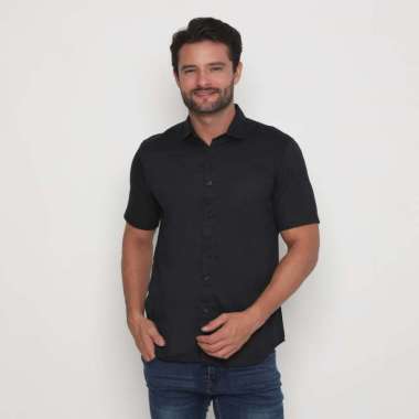 Platini Kemeja Polos Pria Lengan Pendek Katun Twill Hitam 73399 XXL