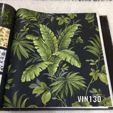 WALLPAPER DINDING MOTIF DAUN TROPICAL HIJAU GOLD ABU MINIMALIS VINCENZO