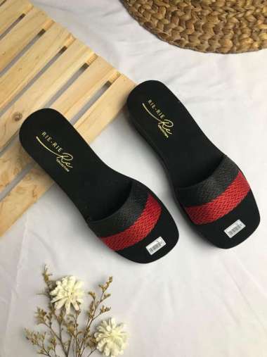 Sandal Slop Wanita Sandal Wedges Wanita Motif Webing Flat Tinggi 5 cm 40 Merah