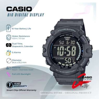Jam Tangan Pria CASIO Digital Sporty Big Case AE-1500 Resin Strap 51 mm Original Army Grey