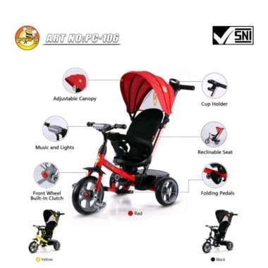 Stroller Sepeda Anak Roda Tiga Pacific PC-106 Tricycle PC106 PC 106 Kuning