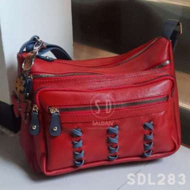 Bossindo tas kulit asli selempang wanita - kulit asli Garut motif kulit jeruk