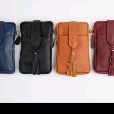 Bossindo tas mini kulit asli - tas selempang kulit tas tempat hp bahan kulit - Hitam