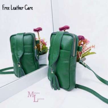 Bossindo tas mini kulit asli - tas selempang kulit tas tempat hp bahan kulit - Hijau