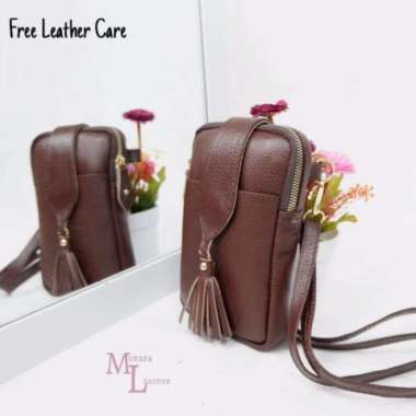 Bossindo tas mini kulit asli - tas selempang kulit tas tempat hp bahan kulit - Cokelat