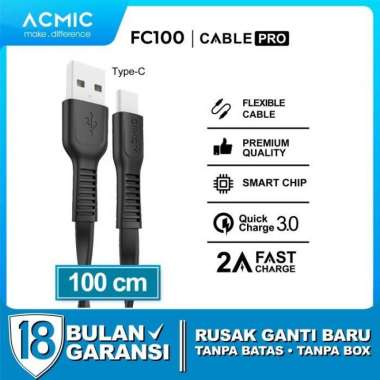 ACMIC FC100 USB Type C 2A Fast Charging Kabel data 1 M Mtr meter Ori
