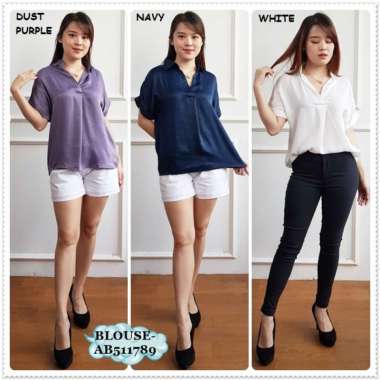 AB511789 Baju Atasan Blouse Wanita Korea Import Putih Merah Maroon Red Purple Ungu Green Hijau Navy Biru Orange Bata