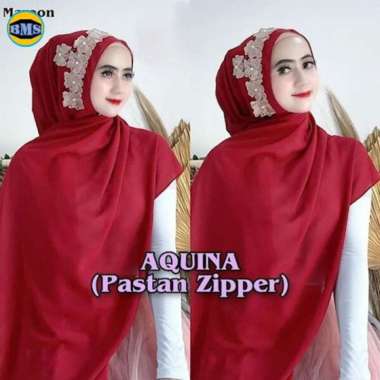 Aquina Pashmina Payet Bunga Zipper Ceruty Babydoll / Jilbab Instan MAROON