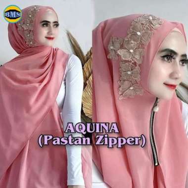 Aquina Pashmina Payet Bunga Zipper Ceruty Babydoll / Jilbab Instan SALEM