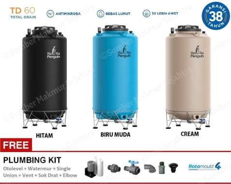Tangki Air Total Drain Penguin TD 60 Toren Tandon 600 Liter Hitam