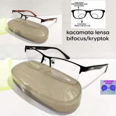 kacamata baca kombinasi jauh bifocus kryptok antiradiasi half frame setengah bingkai nylon hitam