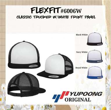 Topi Yupoong Flexfit Trucker w/ White Front Panel 6006W ORIGINAL - Topi Jaring Trucker