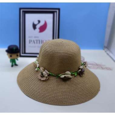 Topi Wanita Pantai Oval Mahkota Bunga Liburan Prewedding Pathos DEWASA Brown