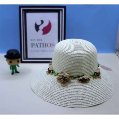 Topi Wanita Pantai Oval Mahkota Bunga Liburan Prewedding Pathos DEWASA Beige