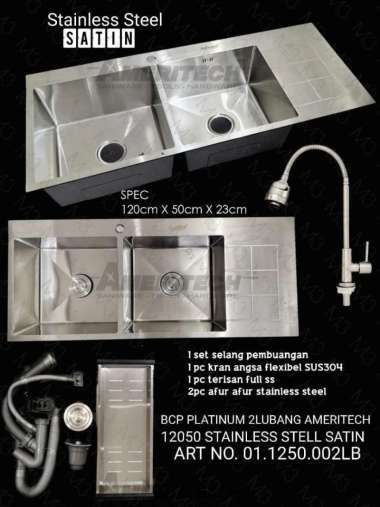 (REGULER) KITCHEN SINK STAINLESS DAN BLACK 12050/ BCP 2 LUBANG Stainless
