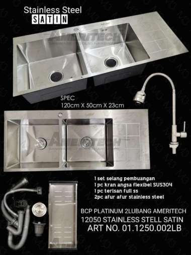 KITCHEN SINK STAINLESS DAN BLACK 12050/ BCP 2 LUBANG (REGULER) Stainless