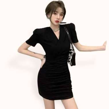 Mini Dress sexy lengan pendek Gaya Korea wanita model terbaru - Jfashion Ziva Hitam