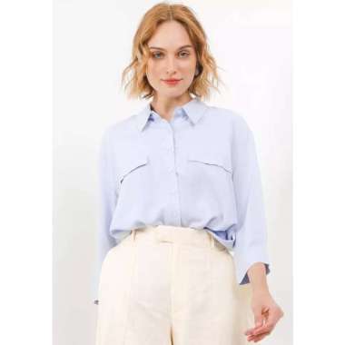 White Mode Reisa Blouses - Pakaian Atasan Wanita Kemeja Kerja Cewek XL Baby Blue