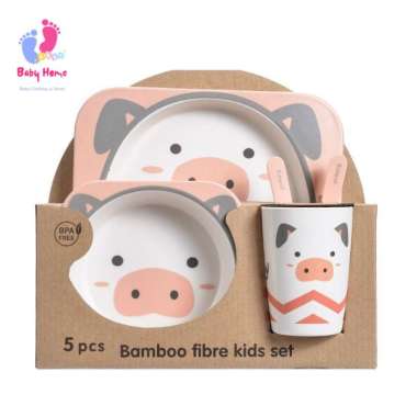 Eco Bamboo Fiber Feeding Kids Set Peralatan Makan Anak Kado Hadiah Ulang Tahun Lahiran peppa pig