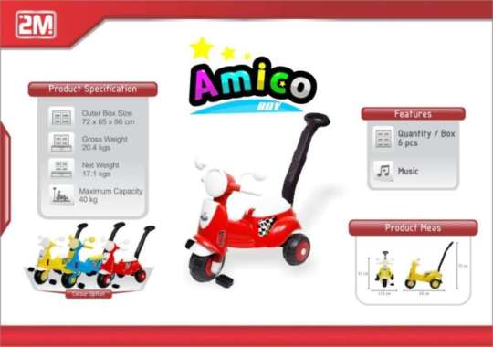 mainan anak ride on mobil dorong amico / sepeda vespa gowes tricycle