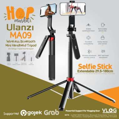 ULANZI MA09 Selfie Stick Bluetooth Wireless for Vlog Video Smartphone HP Action Camera with Tripod d