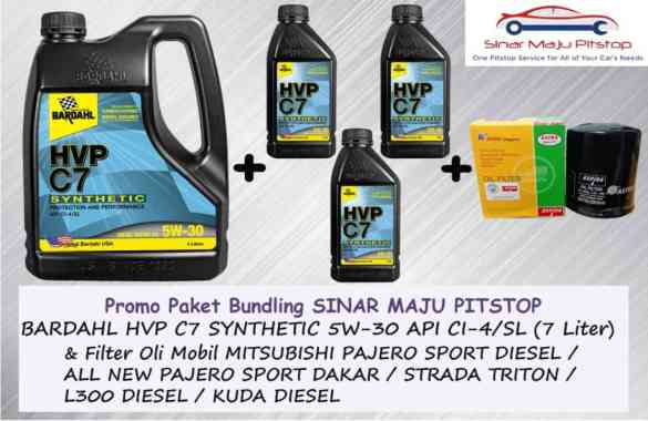Paket Bundling Oli 7 Liter BARDAHL HVP C7 5W-30 API CI-4/SL & Filter Mobil MITSUBISHI STRADA & STRAD