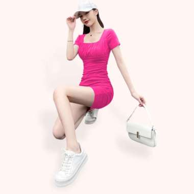 Mini Dress sexy lengan pendek Gaya Korea wanita model terbaru - Jfashion Sadira Pink