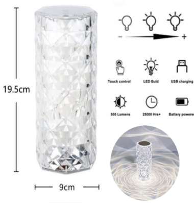 Lampu ROSE Diamond LED Touch Lampu Meja Kristal 3 Warna Pencahayaan