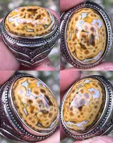 Akik Cincin Batu Natural Garut Kuning Motif Gambar Telur Kodok Antik 1