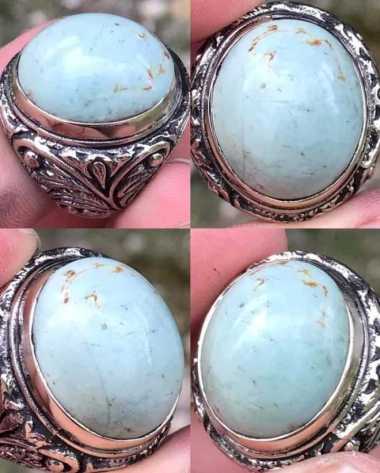 Akik Cincin Batu Natural Pirus Persia Iran Warna Biru Telur Asin Antik