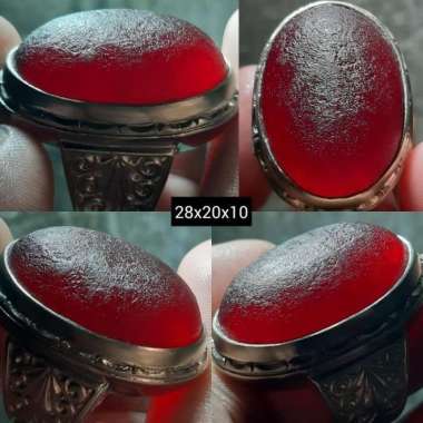 Cincin Akik Batu Natural Kristal Motif Gambar Yaman Merah Kasar Antik2