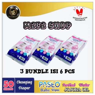 Paseo Baby Wipes With Jojoba Oil Perfumed | Tisu Basah Bayi - 50 Sheets (Kemasan 3 Bundle)