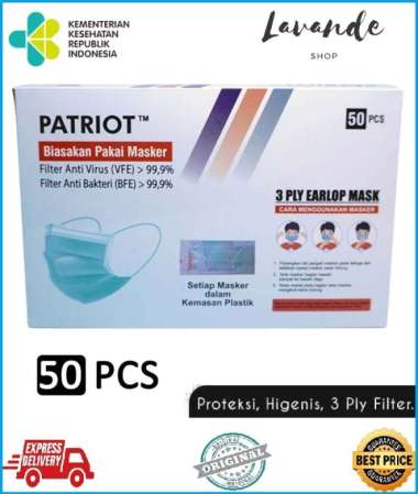 PATRIOT MASKER SURGICAL 1 BOX ISI 50PCS | MASKER MEDIS 3PLY FILTER Multicolor