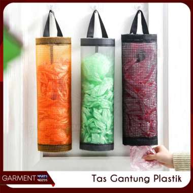 Tempat Kantong Plastik Kresek Sampah Bag Jaring Tabung Gantung Dinding Keranjang Free Cantolan HITAM