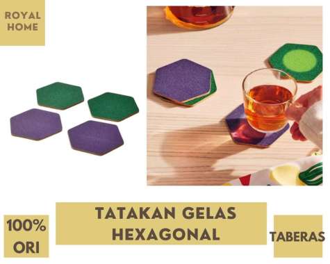 Tatakan Gelas Gabus Hexagonal Cork Coaster Hijau Ungu TAB
