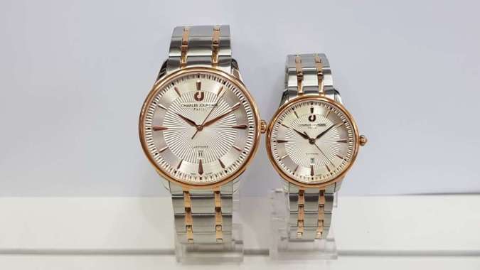 Jam Charles Jourdan CJ1061 Sapphire Stainless Steel Couple Silver Rosegold