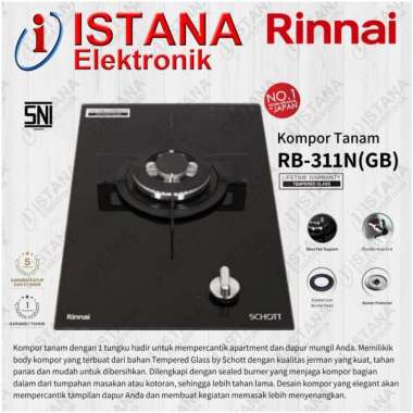RINNAI KOMPOR TANAM GAS 1 TUNGKU SCHOTT GLASS SERIES RB-311N(GB)