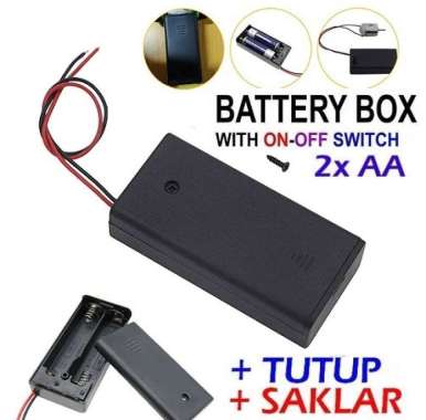 Rumah baterai 2x AA Battery Holder / Case, Box Tempat Baterai dengan T