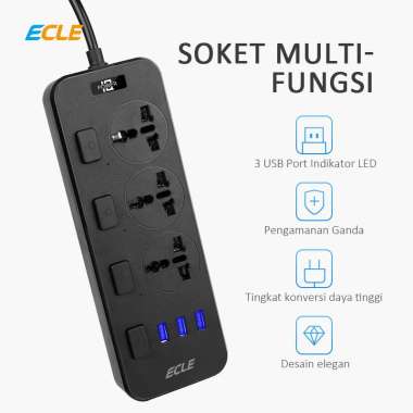 Colokan Listrik Electric Socket Stop Kontak Power Strip Socket USB Hitam/Putih Hitam